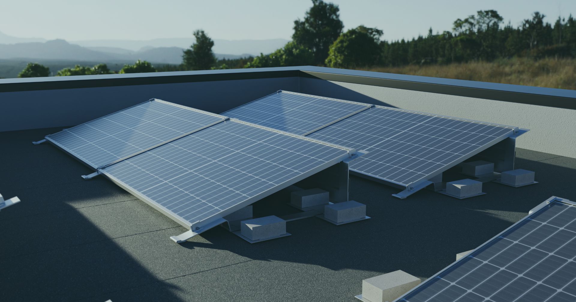 REKOSOLAR ballasted flat-roof mounting system installed on a large commercial rooftop